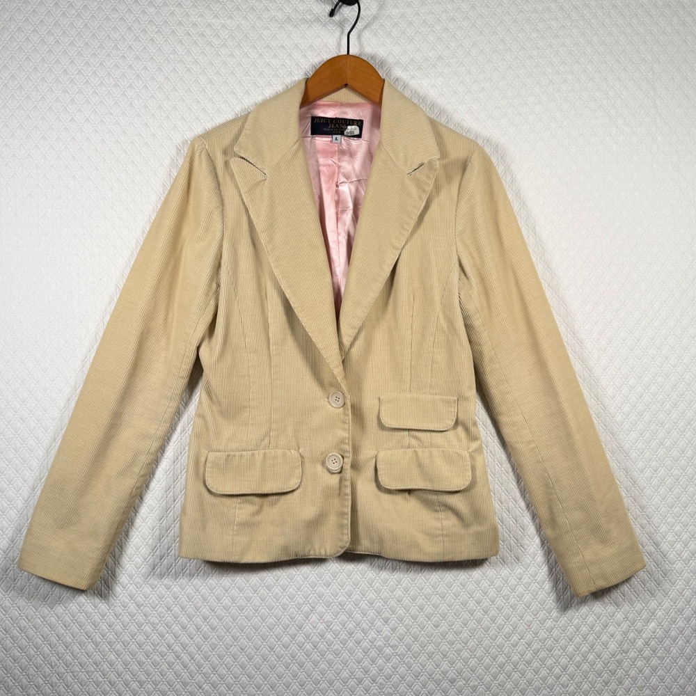 Vtg Juicy Couture Blazer L Tan Corduroy Jacket Academia Retro Y2K USA Lined